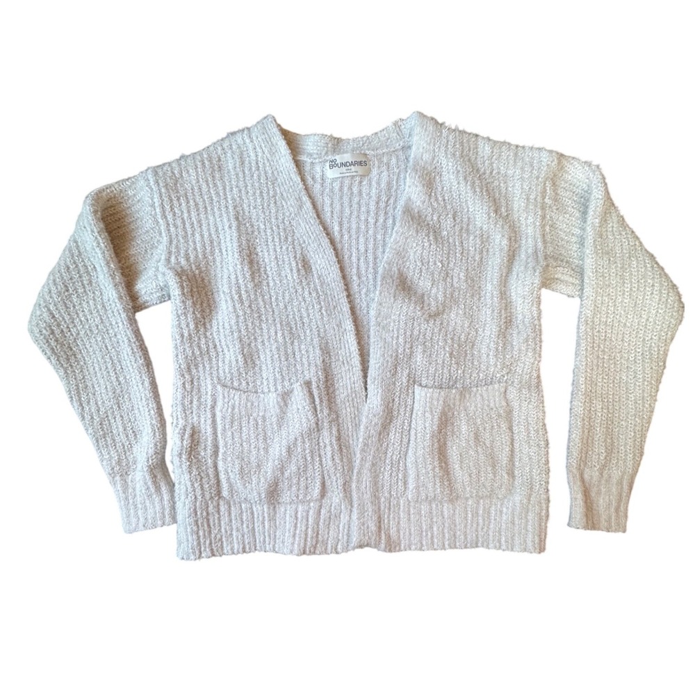No Boundaries Womens Light Gray Textured Knit Cardigan‎ Sweater Size S